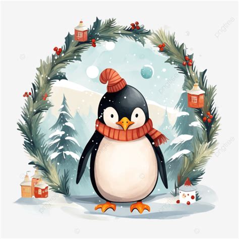 Merry Christmas Greeting Card With Penguin Illustration Christmas Penguin Christmas Handdrawn