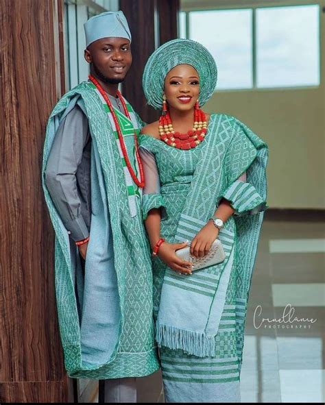 Green Damask Asooke For Bride And Groom Nigerian Wedding Suit For