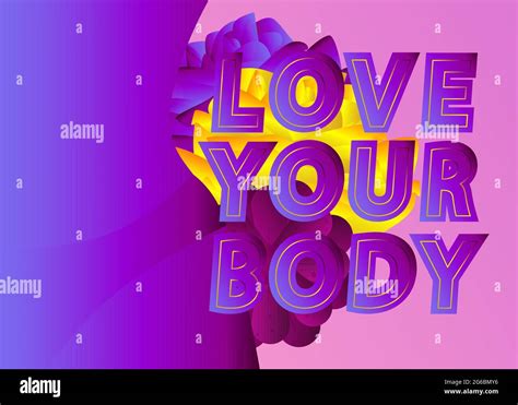 Abstract Body Positive Illustraion With Text Happy Plus Size Girls And Active Healthy Lifestyle