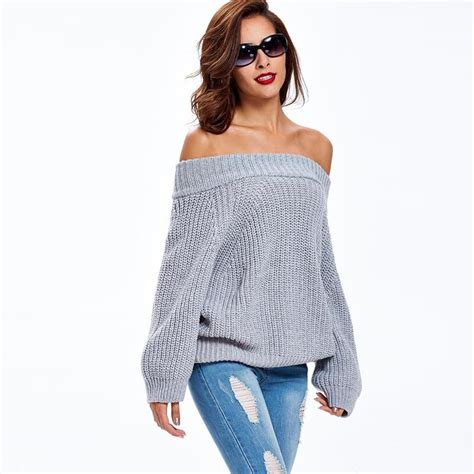 Sishot Moda Jersey Grueso Su Ter Mujeres Oto O Invierno Slash Cuello