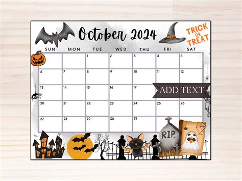 Editable October 2024 Calendar Printable Calendar 2024 Spooky