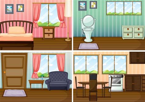 Four scenes of rooms in the house 418823 Vector Art at Vecteezy