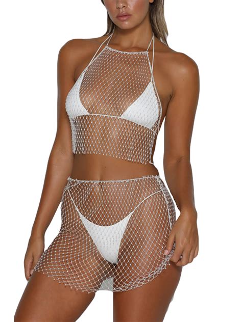 Pudcoco Pudcoco Womens Mesh Sheer Mini Beach Dress Bikini Cover Up