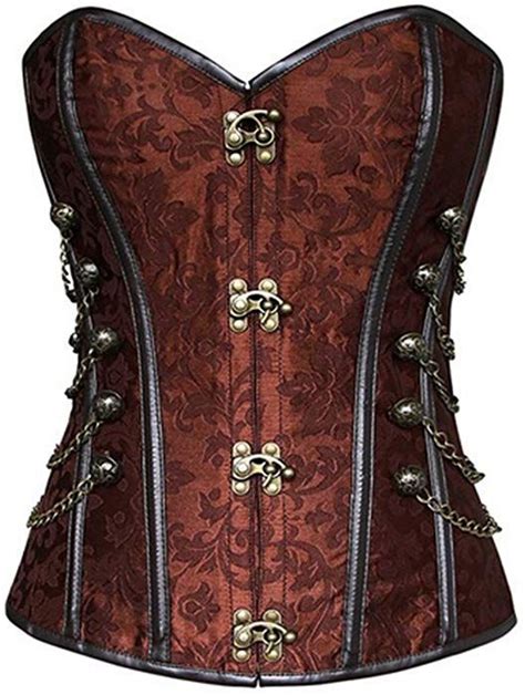 Kuose Damen Vollbrust Faux Leder Steampunk Corsage Korsett Bergr En S