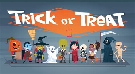 Premium Vector Happy Halloween Banner With Cute Cartoon Monsters