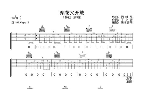 韩红《梨花又开放》吉他谱g调吉他弹唱谱 打谱啦