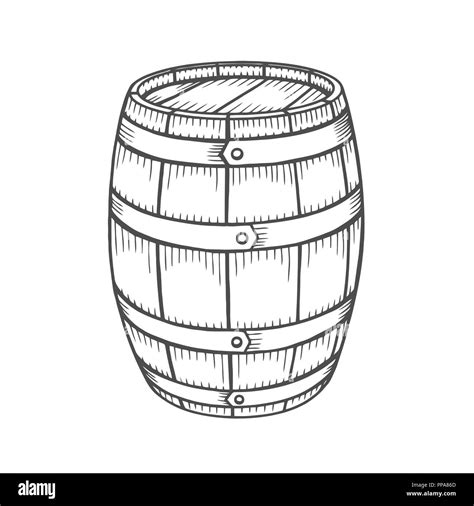 Hand Drawn Barrel Illustration In Engraving Style Vintage Whiskey