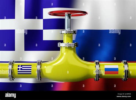 Gas Pipeline Flags Of Greece And Russia 3D Illustration Stock Photo