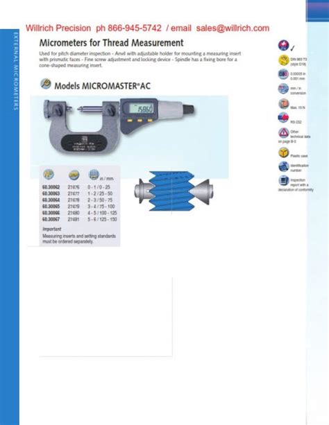 Brown And Sharpe Electronic Thread Micrometer Willrich Precision