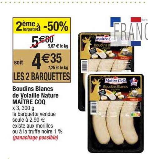 Offre Boudin Blancs De Volaille Nature Maître Coq chez Migros France