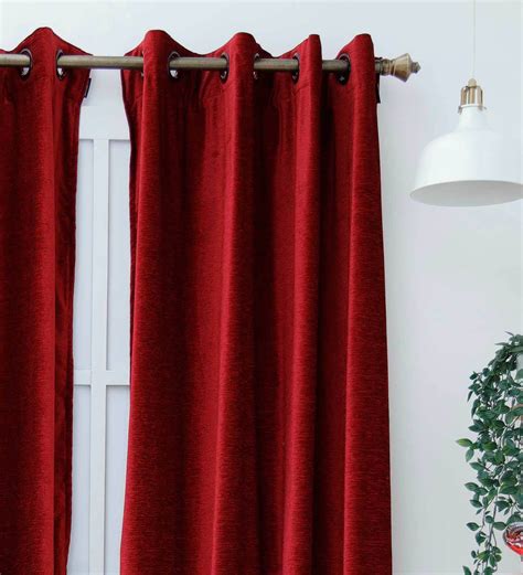 Buy Red Solid Polyester Ft Blackout Eyelet Door Curtain At Off By