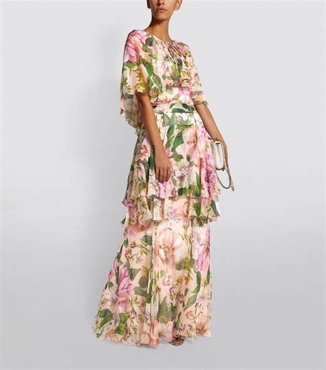 DOLCE GABBANA Silk Floral Print Layered Maxi Dress Silk Floral