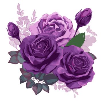 Purple Roses Vector, Sticker Clipart Bouquet Of Purple Roses On A White Background Cartoon ...