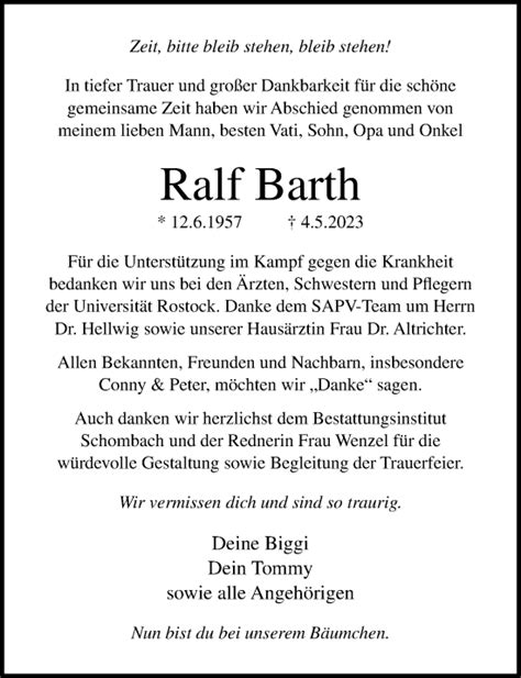 Traueranzeigen Von Ralf Barth Trauer Anzeigen De