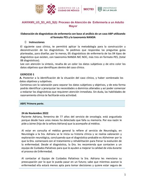 Diagnostico DE Enfermería AIAYAMII U3 S3 AI3 S I Proceso de