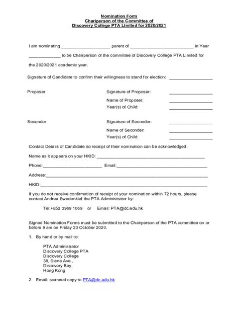 Fillable Online Notice Of 2020 AGM And Nomination Forms Of DCPTA Doc