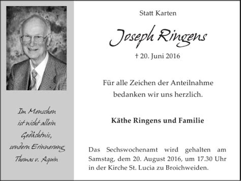 Traueranzeigen Von Joseph Ringens Aachen Gedenkt