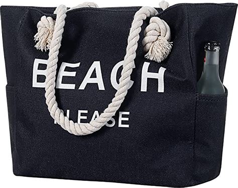 Yorcoten Women Large Canvas Beach Tote Bag With Inner Pockets Waterproof Sandproof Handmade