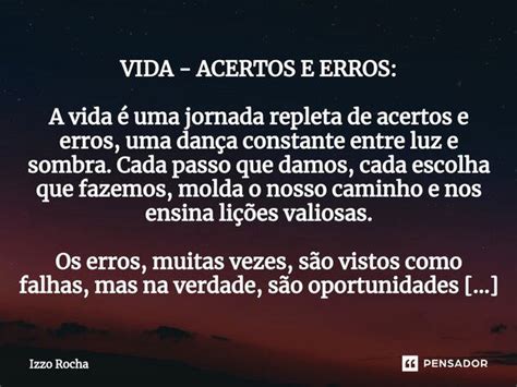 ⁠vida Acertos E Erros A Vida é Uma Izzo Rocha Pensador