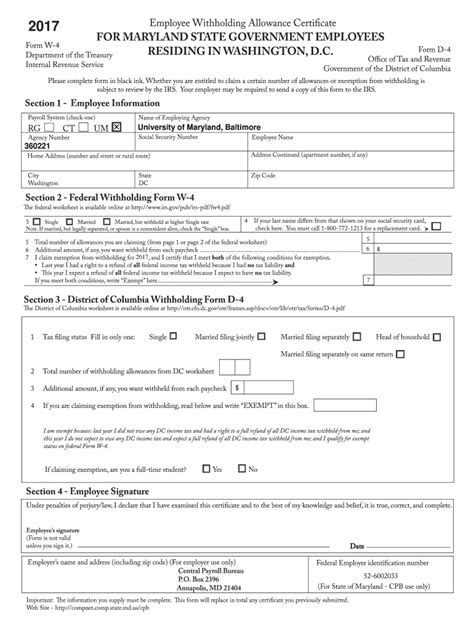 Fillable Online Umaryland Employee Withholding Allowance Certificate