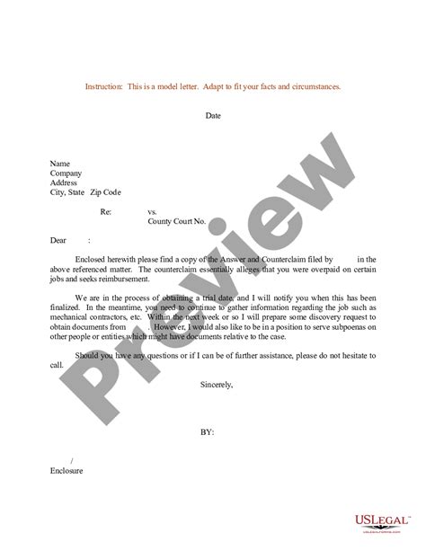 Sample Letter For Answer Counterclaim Counterclaim Legal Us Legal