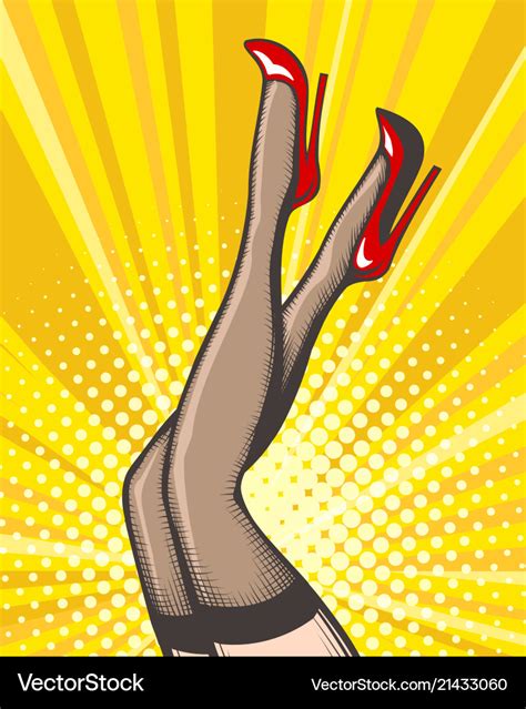 Pop Art Female Legs In Stockings And Red Shoes Vector Image