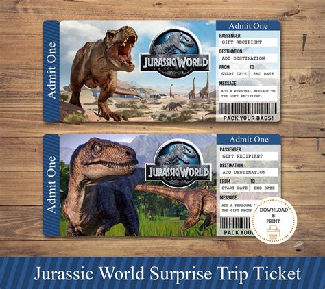 Editable Jurassic World Surprise Universal Studios Trip Tickets