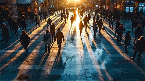 Crowd of People Walking on Wide City Street in Autumn, City Life ...