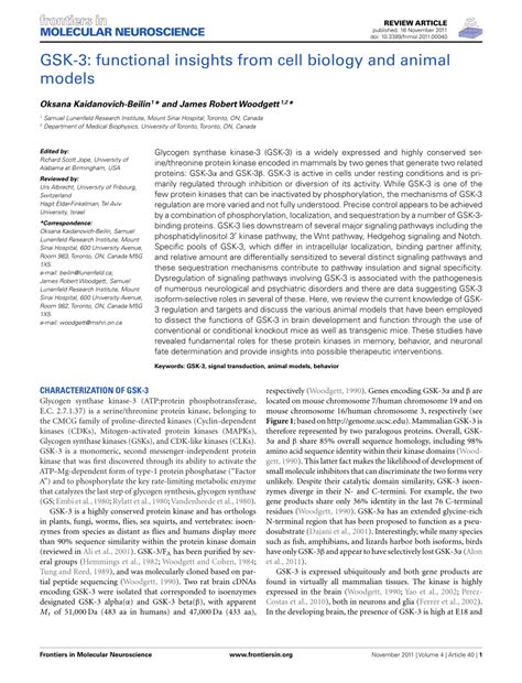 Pdf Gsk 3 Functional Insights From Cell Biology And Animal Models