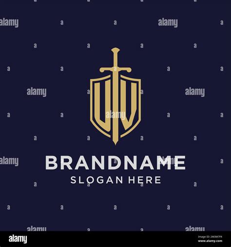 UV Logo Initial Monogram With Shield And Sword Design Ideas Stock