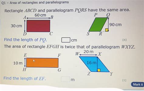 Q1 Area of rectangles and parallelograms | StudyX