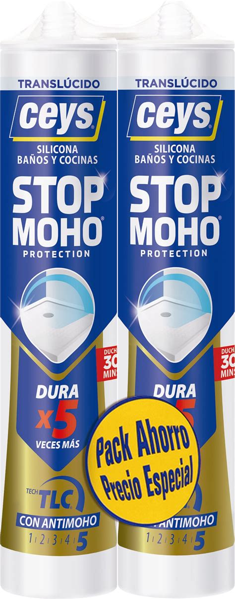 Pack de 2 siliconas sanitaria STOP MOHO X5 CEYS 280ml translúcido