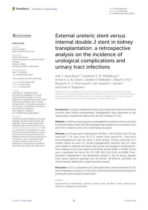 (PDF) External ureteric stent versus internal double J stent in kidney ...