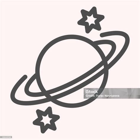 Ilustración De Icono De Línea De Saturno Planeta Con Anillos Y Estrellas Alrededor Concepto De