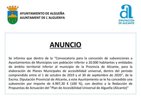 ANUNCIO Subvención para la Redacción de Propuestas de Actuación del