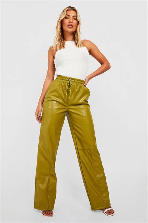 Wide Leg Faux Leather Drawstring Trousers Boohoo Uk