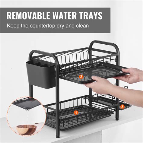 Vevor 2 Tier Dish Drying Rack Dish Drainer Carbon Steel Kitchen Utensil Holder Vevor Us