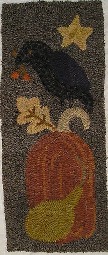 Hand Hooked Rug Crow On Pumpkin Autumn Rug