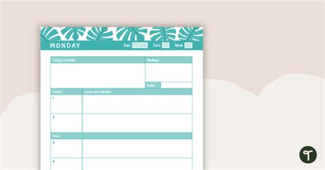 Tropical Paradise Printable Teacher Diary Day Planner Teach Starter