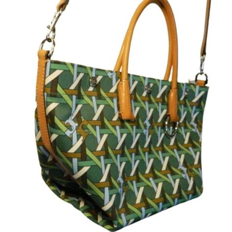 Tory Burch Bags Tory Burch Canvas Green Basket Weave Small