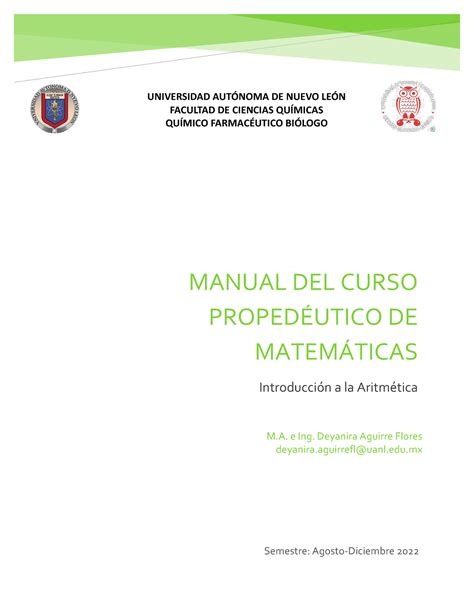 Manual DE AritméTICA PARA Curso Propedé Utico 2022 MANUAL DEL CURSO