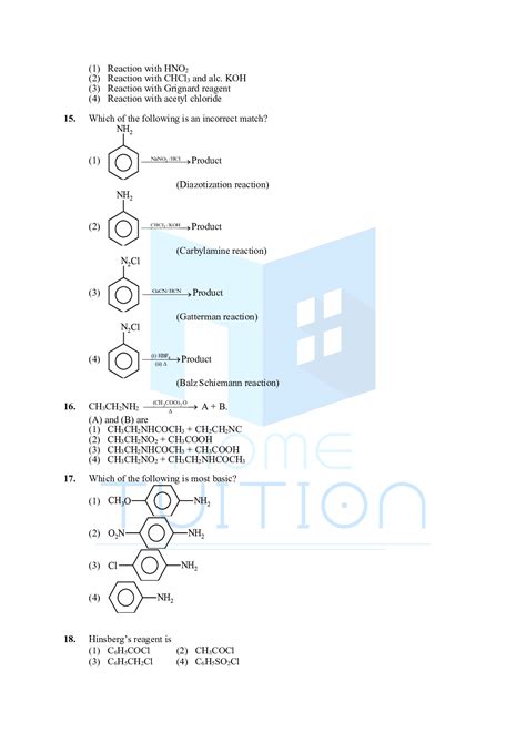 Mcq Chemistry Questions For Cuet Chapter Amines With Solutions