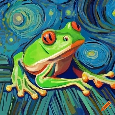 Van Gogh Style Painting Of A Virginia Green Tree Frog On Craiyon