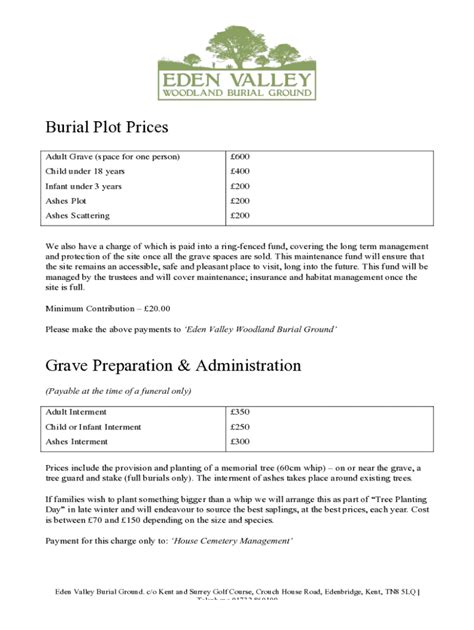 Fillable Online Burial Plot Costs Cemetery And Funeral Plot Prices