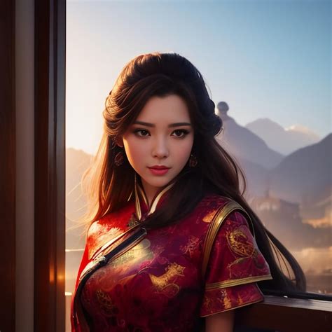 Premium Photo A Woman In A Chinese Dress Is Standing In Front Of A