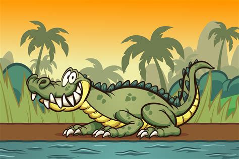 Cartoon Crocodile On River Shore Vector Art At Vecteezy