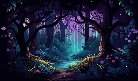 Premium Vector | Mystical forest with bioluminescent plants vector ...