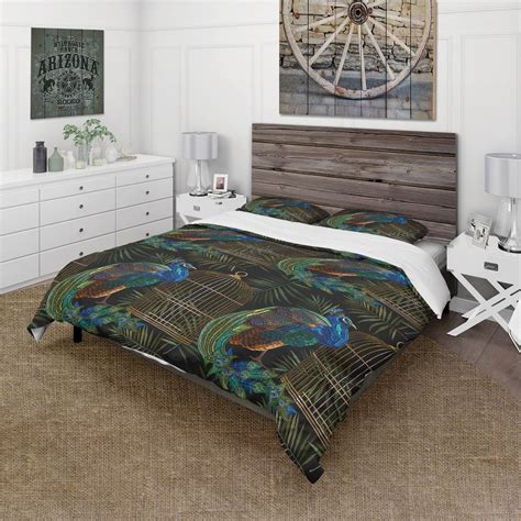 Designart Tails Of Peacocks And Birds Cage Farmhouse Bedding Set