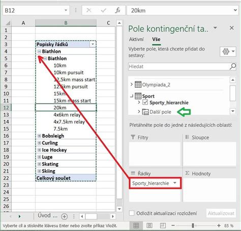 hierarchie v tabulkách Power Pivot Školení konzultace