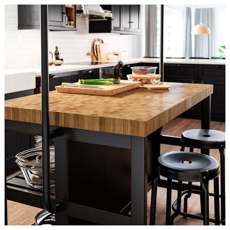 VADHOLMA Kitchen island - black, oak - IKEA